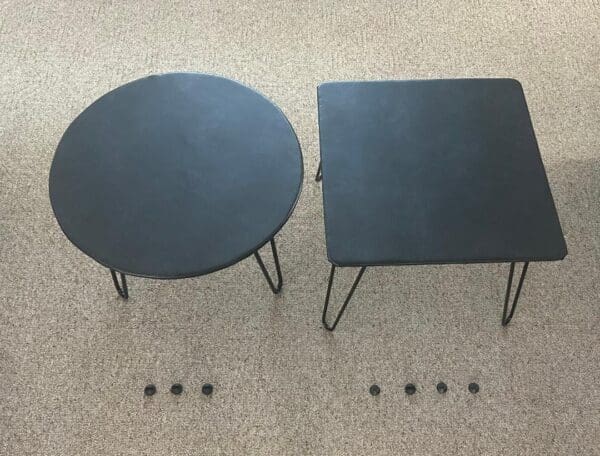 Black End Tables / Nightstands  in Vintage Look Solid Iron Hairpin Legs Wood and Vinyl Top Handmade - Image 2