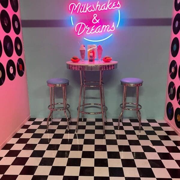3 Sets -White Bar/Pub Table 3-Piece Retro Soda Fountain Style with 29" Tall Chrome Finish Swivel Seat Stools with Baby Blue Vinyl Cushions - Image 2