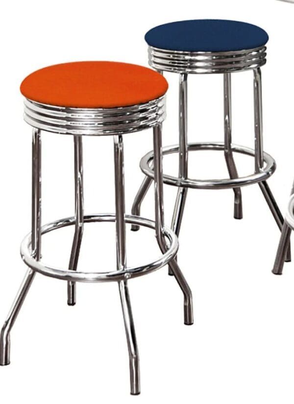 Custom 5-Pc White Bar Table Set Retro Soda Fountain Style with a Custom Color Variety of Red Orange Blue Turquoise Vinyl Covered Cushions - Image 4