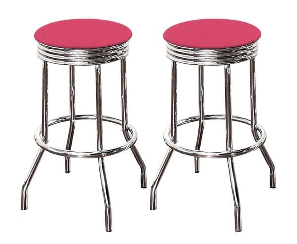 2 Pink Vinyl Barstools Chairs and White Table Set - Image 3