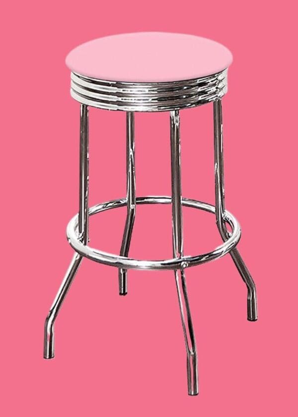 Bar Stool Set of 2ea 24" or 29" Tall Retro Style Chrome Stools with Baby Pink Vinyl - Image 2