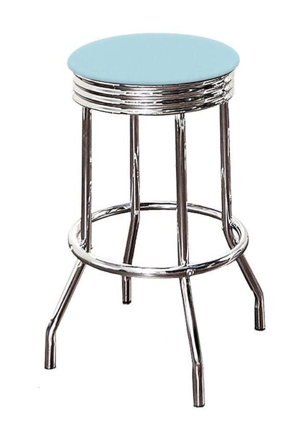 3 Sets -White Bar/Pub Table 3-Piece Retro Soda Fountain Style with 29" Tall Chrome Finish Swivel Seat Stools with Baby Blue Vinyl Cushions - Image 6
