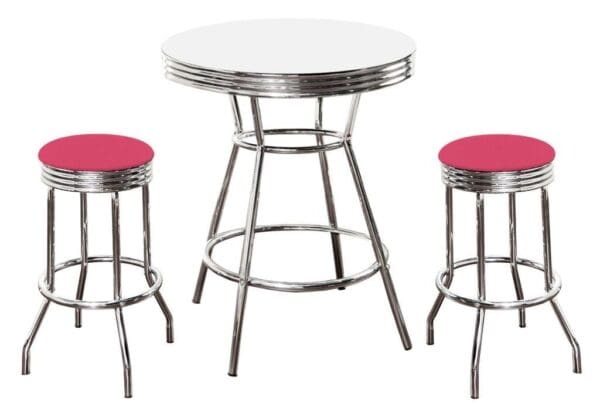 2 Pink Vinyl Barstools Chairs and White Table Set - Image 2